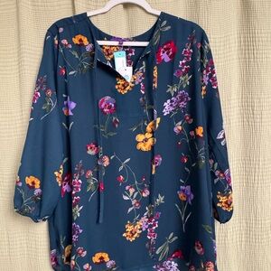 West Kei Floral Blouse - Teal and Multicolor